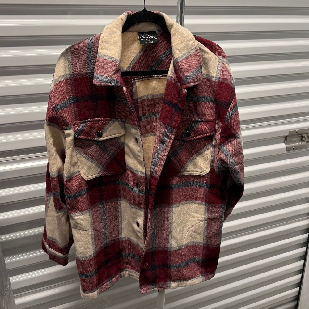 HFX Ladies red plaid flannel shirt jacket